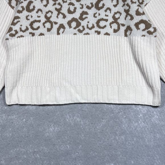Nine West Sweater Womens Size XXL Cream Tan Animal Pattern Ribbed Long Sleeve - Picture 5 of 12